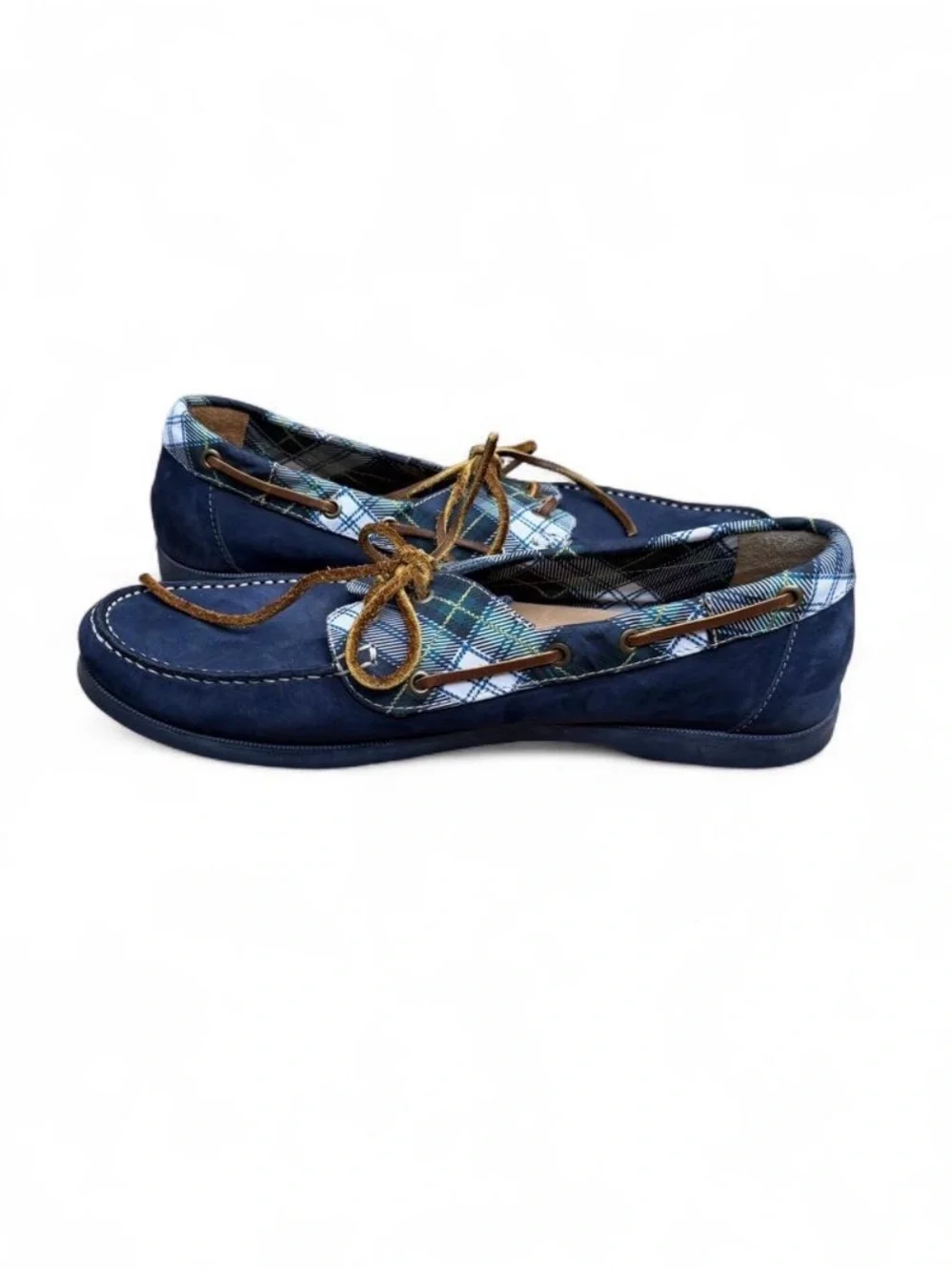 Jack Rogers Easton Navy Nubuck Plaid Boat Shoes Men’s 12 EUC